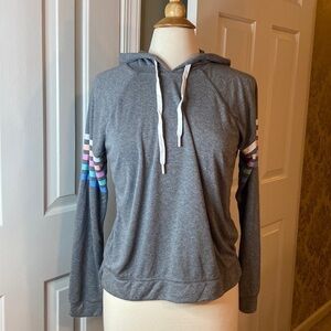 PJ Salvage Gray & Pastel Striped Hooded Shirt Size Small in Like New Condition